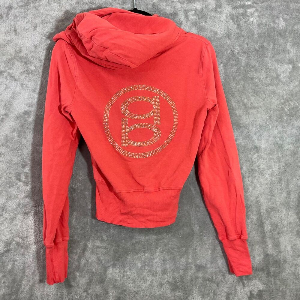 Vintage Y2K Bebe Hoodie small Jeweled Zip Up Rhinestone Made USA Bling coral
